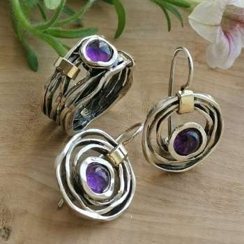 Серебряное кольцо с аметистом и золотом MVR1447GAM