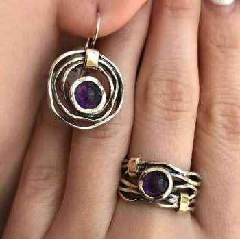 Серебряное кольцо с аметистом и золотом MVR1447GAM
