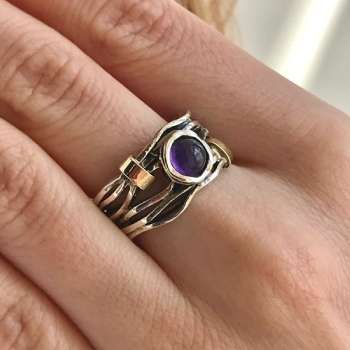 Серебряное кольцо с аметистом и золотом MVR1447GAM