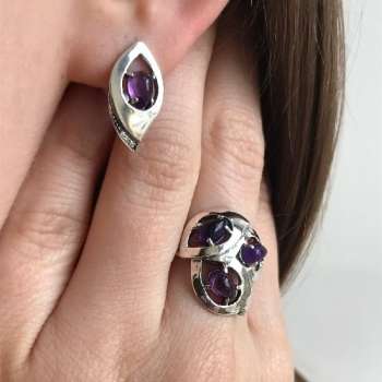 Серебряные серьги с аметистом и куб.цирконом MVE1629AM