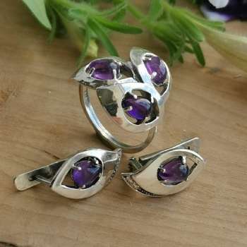 Серебряные серьги с аметистом и куб.цирконом MVE1629AM