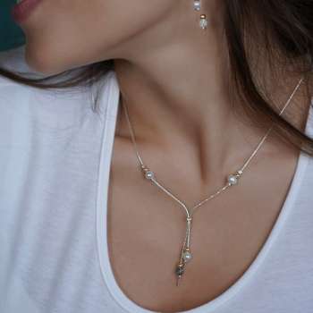 Серебряное колье с жемчугом и голдфилд Y01N2065PL