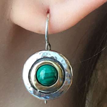 Серебряные серьги с малахитом и золотом MVE1408GML