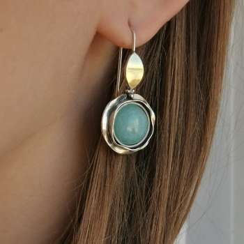 Серебряные серьги с жадеитом и золотом MVE897GJD