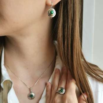 Серебряное колье с малахитом и золотом MVN1408GML