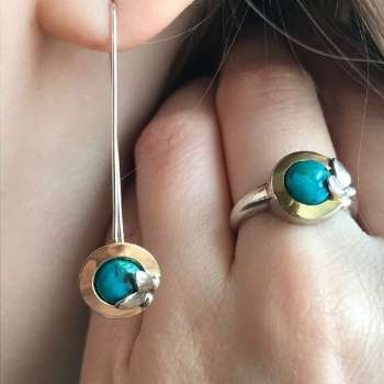 Серебряные серьги с бирюзой и золотом MVE642/1GTQ