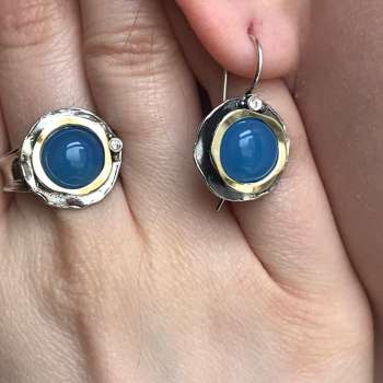 Серебряное кольцо с халцедоном, куб.цирконом и золотом MVR1312GHL/1