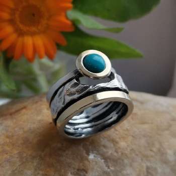 Серебряное кольцо с бирюзой и золотом MVR1222GTQ