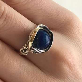 Серебряное кольцо с лазуритом и золотом MVR812GLZ