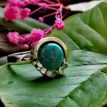 Серебряное кольцо с бирюзой, куб.цирконом и золотом MVR1536GTQ
