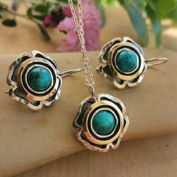 Серебряные серьги с бирюзой и золотом MVE1324GTQ