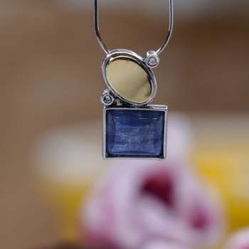 Серебряное колье с кианитом, куб.цирконом и золотом MVN1356GKTCZ