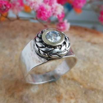Серебряное кольцо с куб.цирконом и золотом MVR1652GCZ