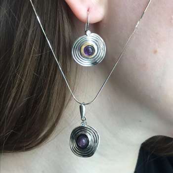 Серебряное колье с аметистом, куб.цирконом и золотом MVN1343/1GAM
