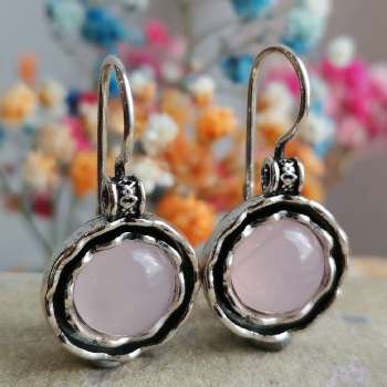 Серебряные серьги с розовым кварцем 01E681QZ
