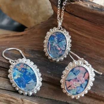Серебряное колье с рим.стеклом и патиной RGN2094021