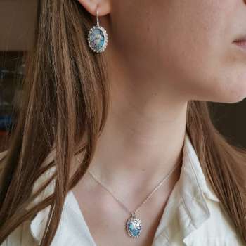 Серебряное колье с рим.стеклом и патиной RGN2094021