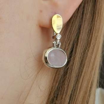 Серебряные серьги с розовым кварцем и золотом MVE1200GQZ