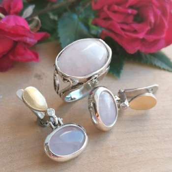 Серебряное кольцо с розовым кварцем 01R1202QZ