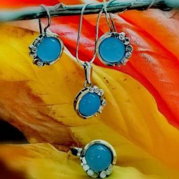 Серебряное колье с халцедоном, куб.цирконом и золотом MVN1536GHL