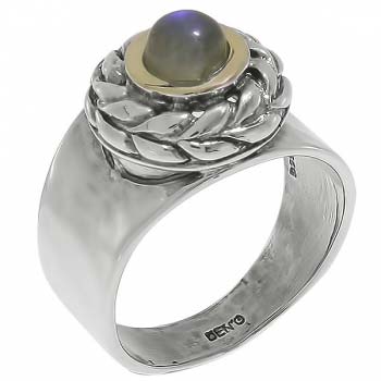 Серебряное кольцо с лабрадором и золотом MVR1652GLB