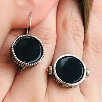 Серебряное кольцо с авантюрином и ониксом 01R465AV/1