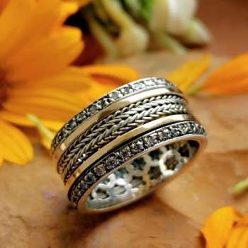 Серебряное кольцо с золотом и куб.цирконом SNR2932CZ