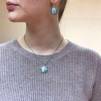 Серебряные серьги с ларимаром 01E599LM