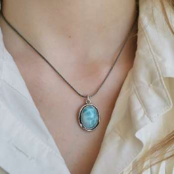 Серебряное колье с ларимаром 01N833LM