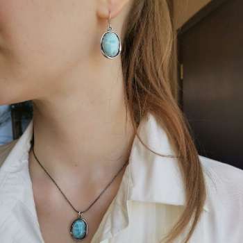 Серебряное колье с ларимаром 01N833LM