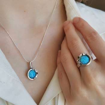 Серебряное колье с опалом иск. и куб.цирконом MVN1536OP