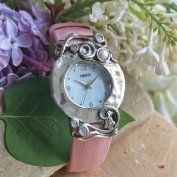 Серебряные часы с жемчугом и куб.цирконом 01W694PNPL
