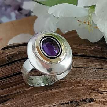 Серебряное кольцо с аметистом и золотом MVR1731GAM
