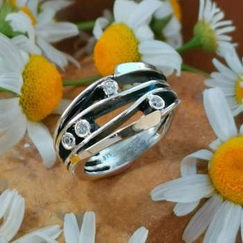 Серебряное кольцо с куб.цирконом и золотом MVR795GCZ