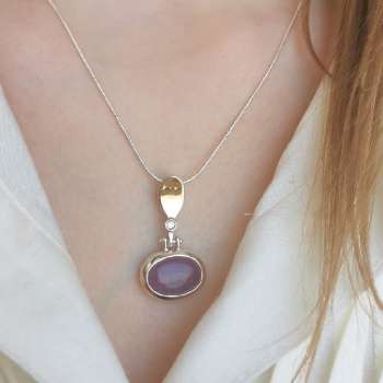 Серебряное колье с аметистом, куб.цирконом и золотом MVN1200GAM