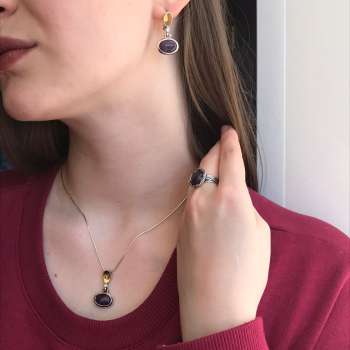 Серебряные серьги с аметистом, куб.цирконом и золотом MVE1200GAM