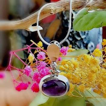 Серебряное колье с аметистом, куб.цирконом и золотом MVN1200GAM