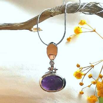 Серебряное колье с аметистом, куб.цирконом и золотом MVN1200GAM