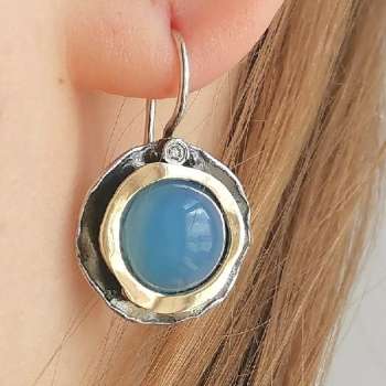 Серебряные серьги с халцедоном, куб.цирконом и золотом MVE1312GHL/1