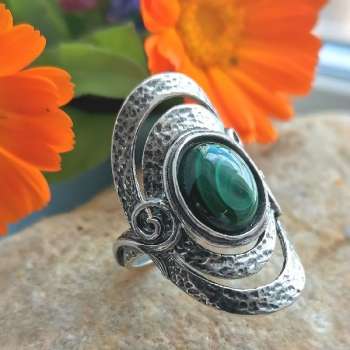 Серебряное кольцо с малахитом 01R961ML