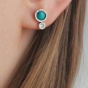 Серебряные серьги с бирюзой и куб.цирконом 01E2508TQ