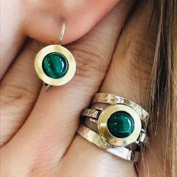 Серебряные серьги с малахитом и золотом MVE1732GML
