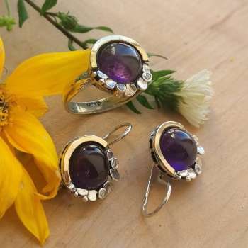 Серебряные серьги с аметистом, куб.цирконом и золотом MVE1536GAM