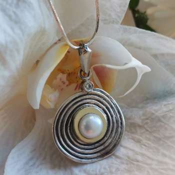 Серебряное колье с жемчугом, куб.цирконом и золотом MVN1343/1GPL