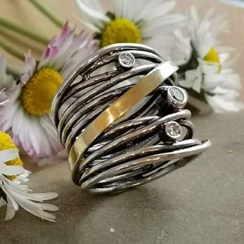 Серебряное кольцо с куб.цирконом и золотом MVR1051GCZ