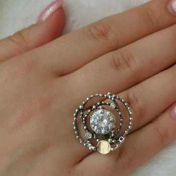 Серебряное кольцо с куб.цирконом и золотом MVR1059GCZ