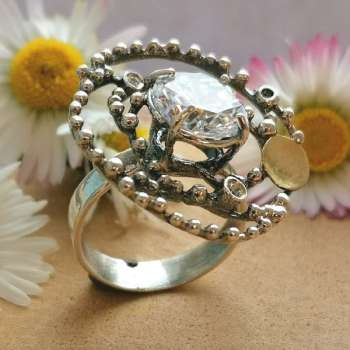 Серебряное кольцо с куб.цирконом и золотом MVR1059GCZ