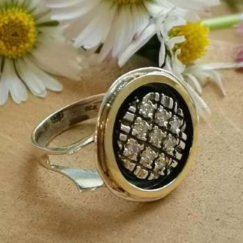 Серебряное кольцо с куб.цирконом и золотом MVR1039GCZ