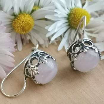 Серебряные серьги с розовым кварцем 01E867QZ Серебряные серьги с розовым кварцем 01E867QZ