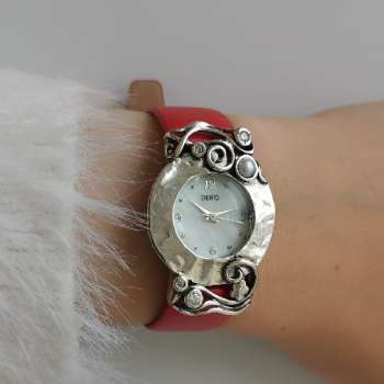 Серебряные часы с куб.цирконом и жемчугом 01W694RDPL